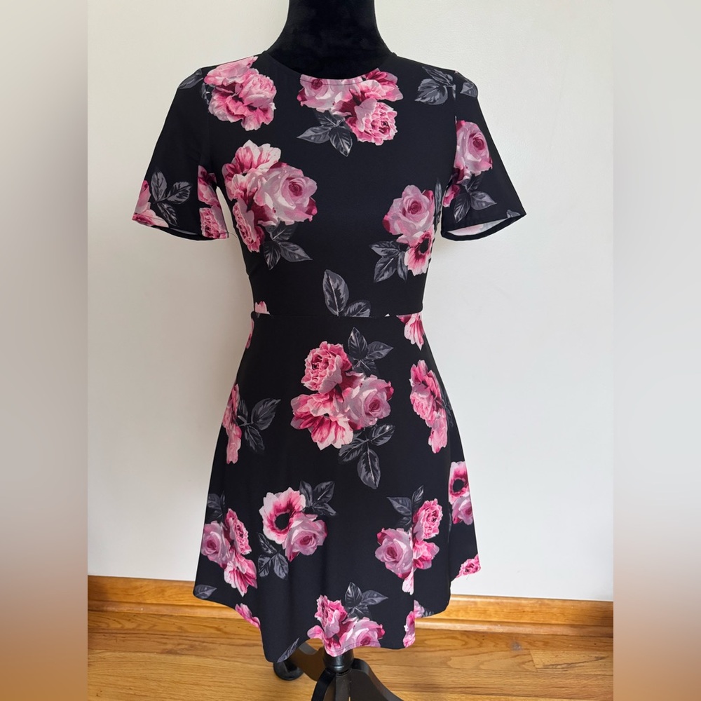 H&M Pink and Gray Flutter Sleeve Mini Dress